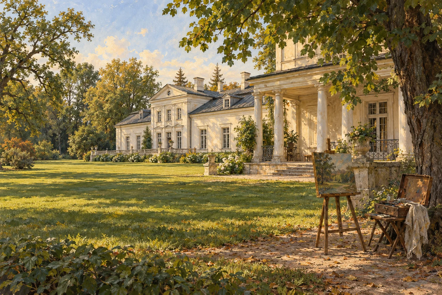 Współczesna stylizowana ilustracja pałacu Józefa Brandta w Orońsku