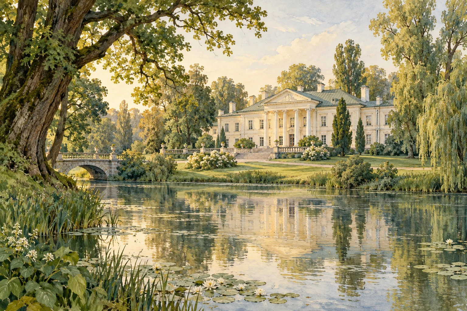 Współczesna stylizowana ilustracja pałacu Michała Kleofasa Ogińskiego w Zalesiu