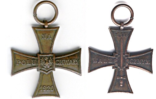Awers i rewers Krzyża Walecznych wzoru 1920